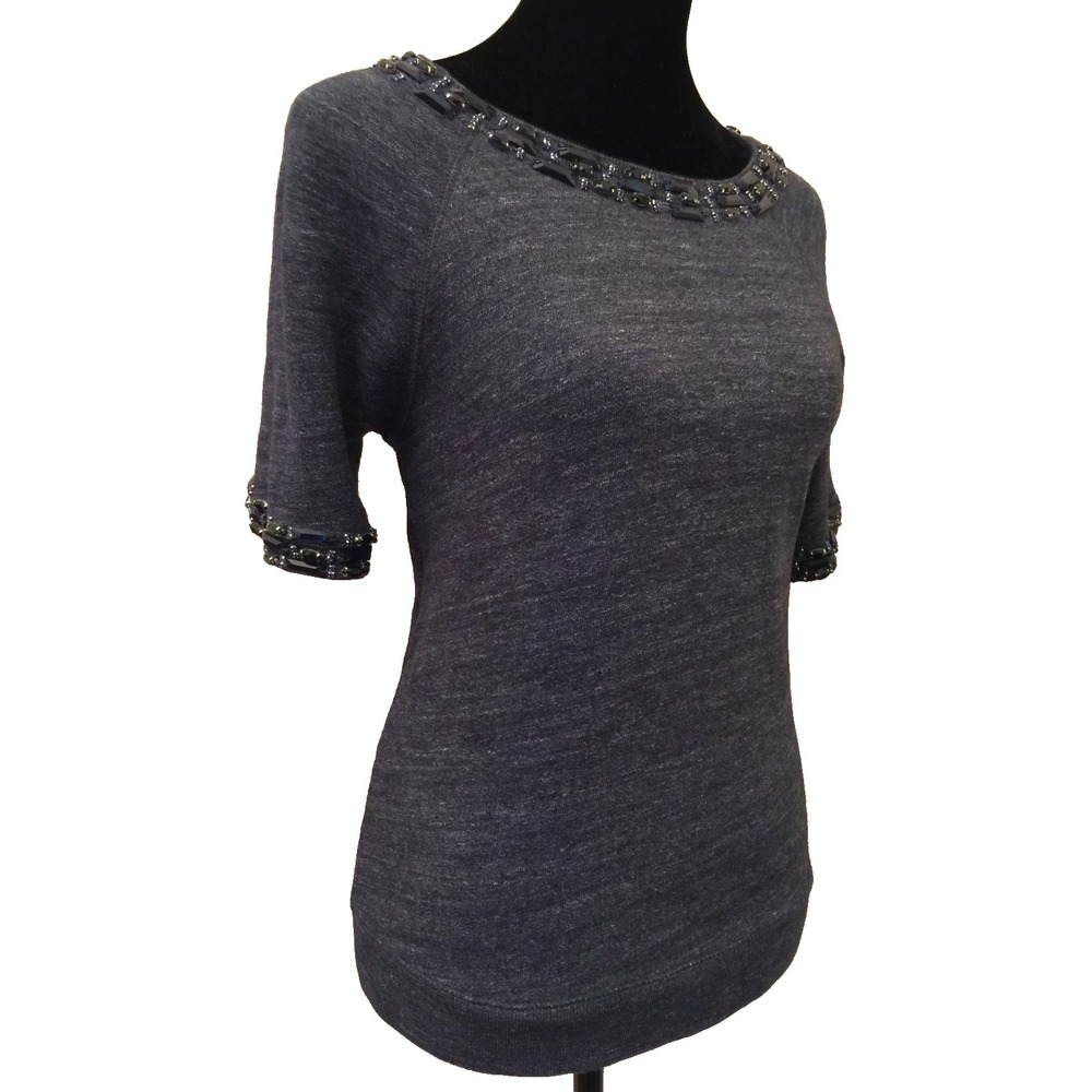 J. Crew Womens Sweatshirt Top Sz Small Navy Blue Short Sleeve Crew Embellished - Picture 5 of 12